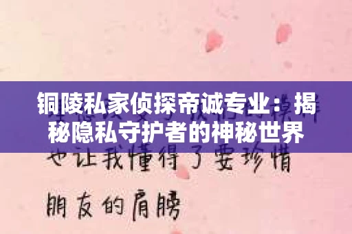 铜陵私家侦探帝诚专业：揭秘隐私守护者的神秘世界